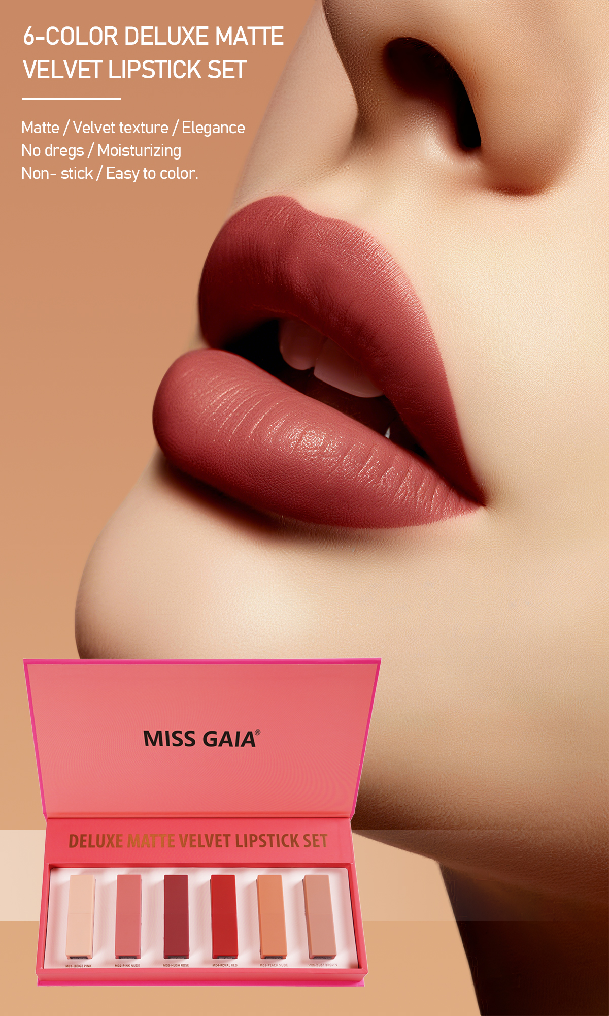6-color Deluxe Matte Velvet Lipstick Set